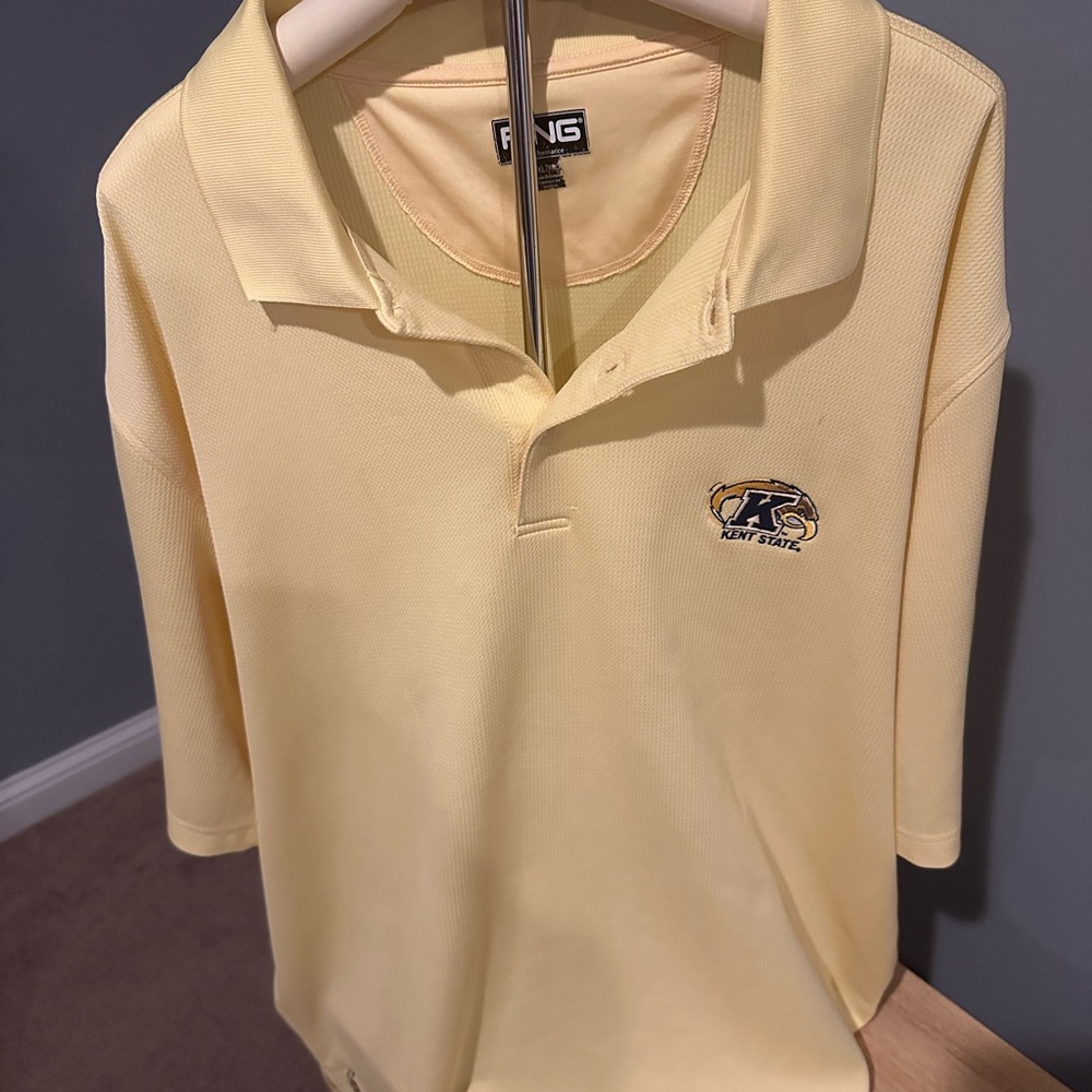 Ping Soft Yellow Performance Polo with Kent State logo.